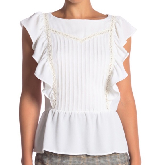 Beige by eci Tops - Shirt Sleeve Front Pleat Ruffle Blouse